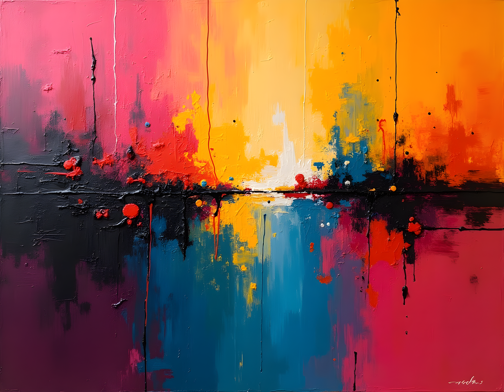 Vibrant Abstract Sunset Reflection Landscape Wall Art
