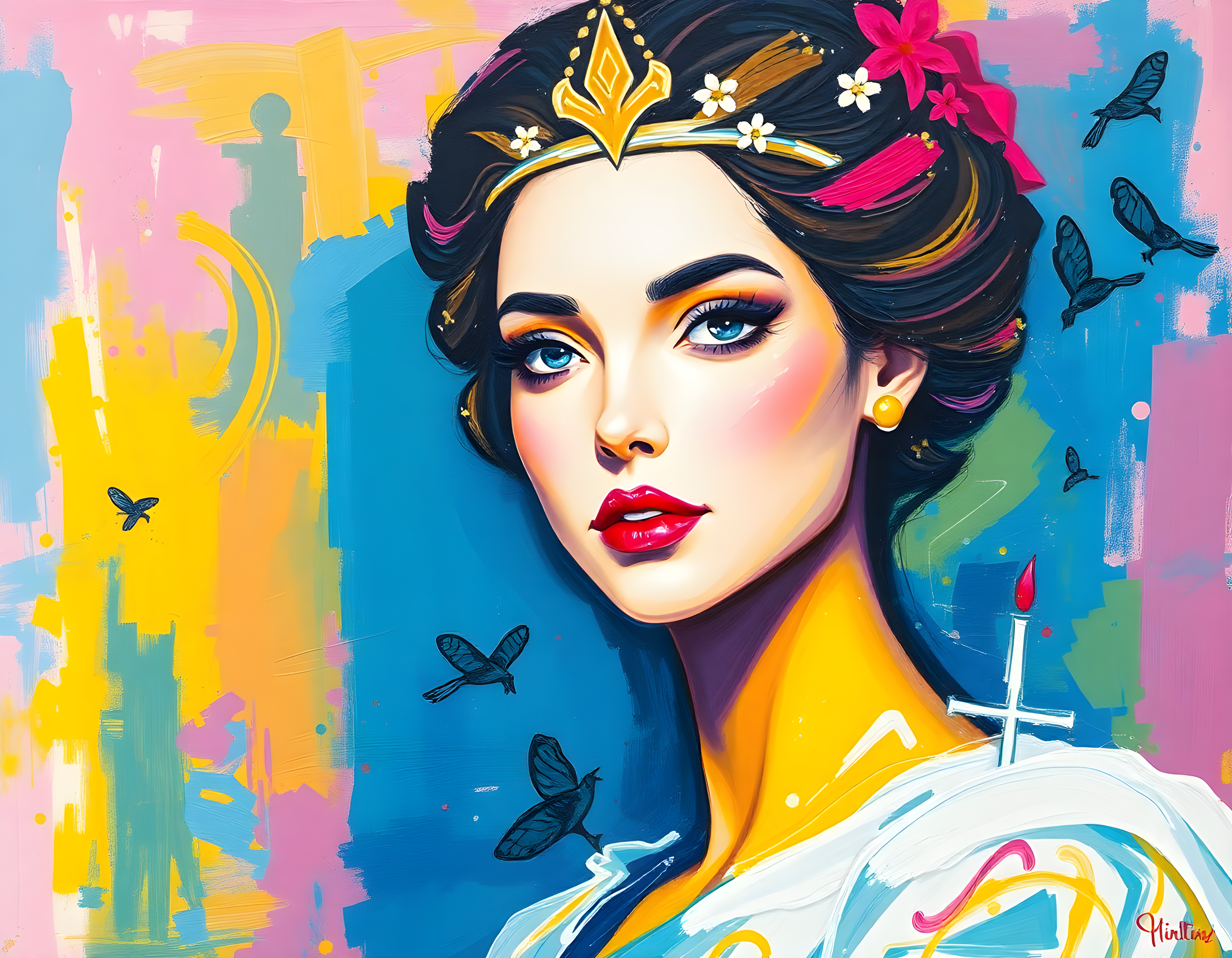 Colorful Pop Art Woman Portrait Abstract Wall Art