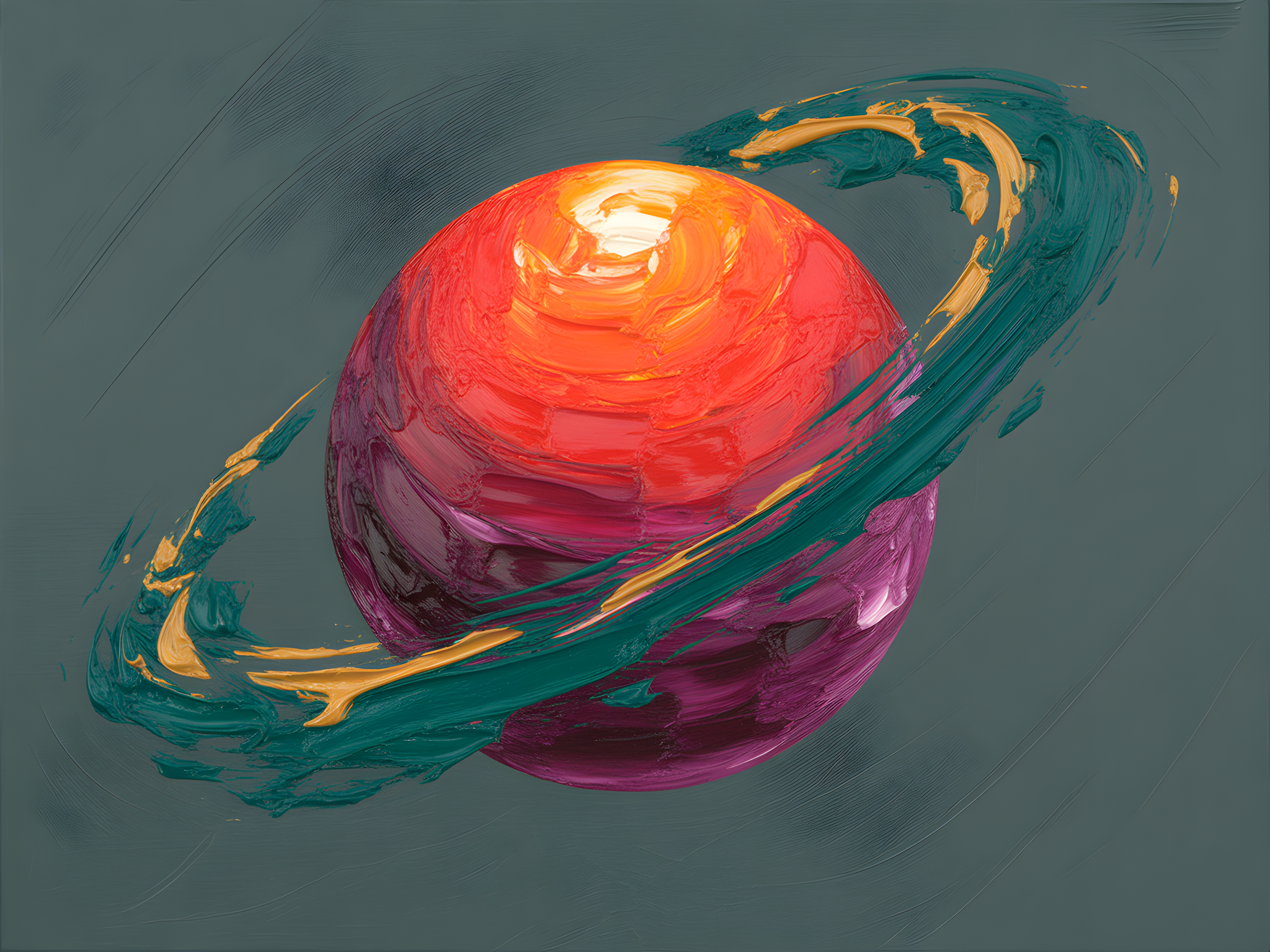Colorful Abstract Planet with Rings Wall Art
