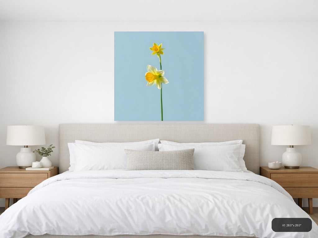 Two Yellow Daffodils Minimalist Botanical Wall Art — A1 / Bedroom