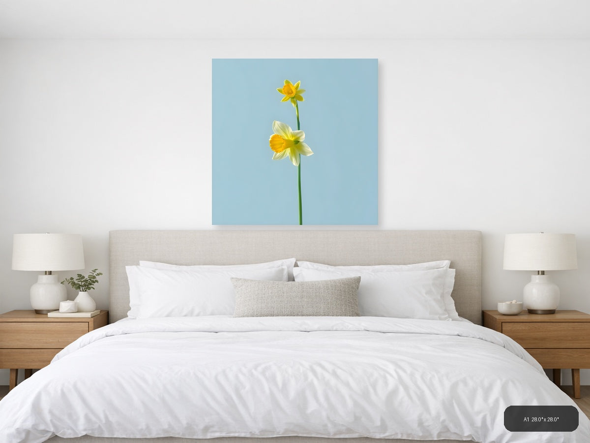 Two Yellow Daffodils Minimalist Botanical Wall Art — A1 / Bedroom