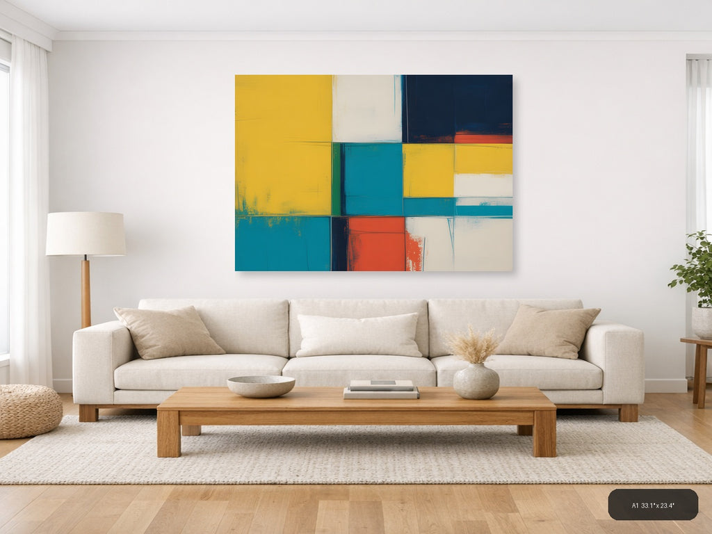 Colorful Geometric Blocks Abstract Canvas Wall Art — A1 / Living Room