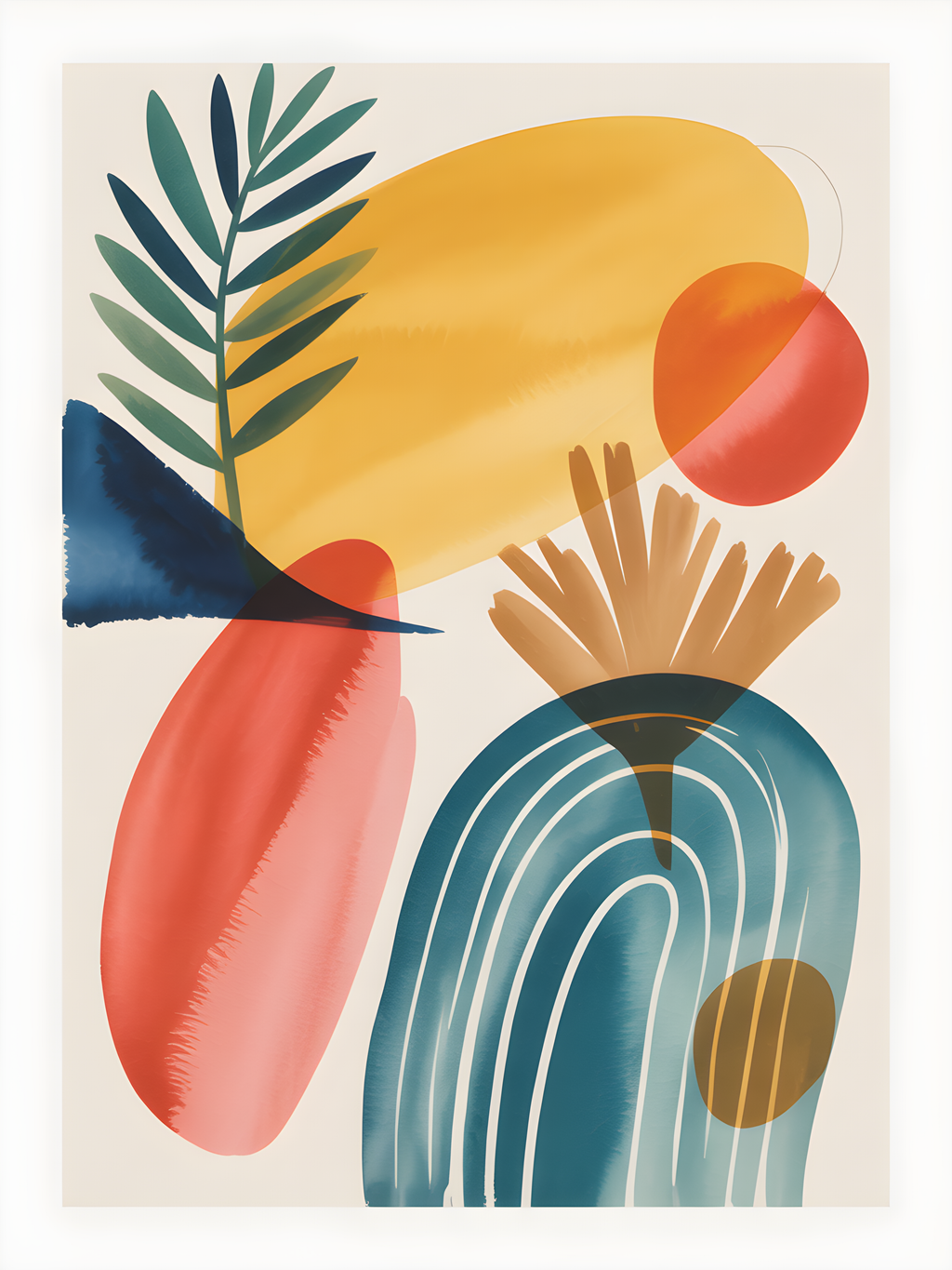 Abstract Watercolor Botanical & Geometric Wall Art
