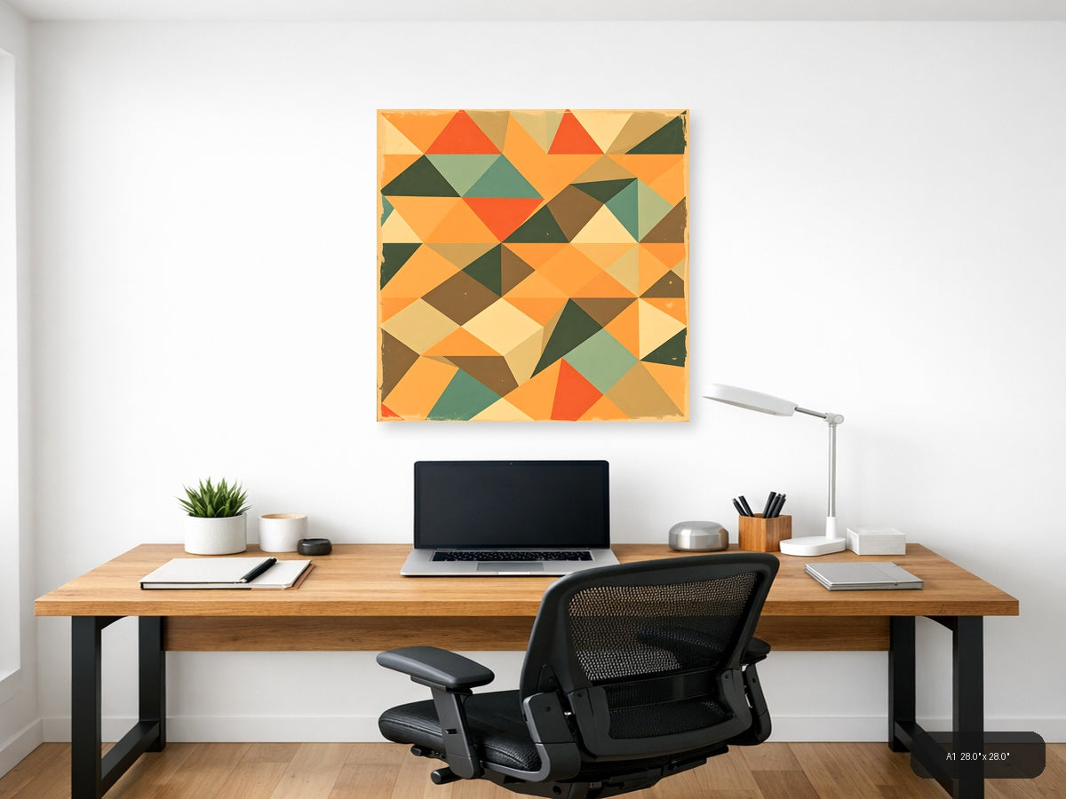 Vintage Geometric Triangle Mosaic Square Wall Art — A1 / Office