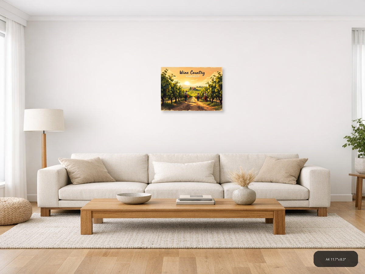 Vintage Wine Country Harvest Vineyard Workers Wall Art — A4 / Living Room