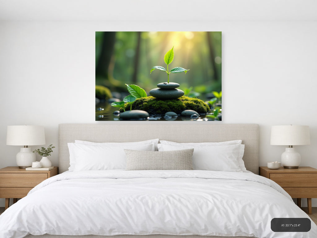 Young Plant on Stacked Stones Botanical Wall Art — A1 / Bedroom