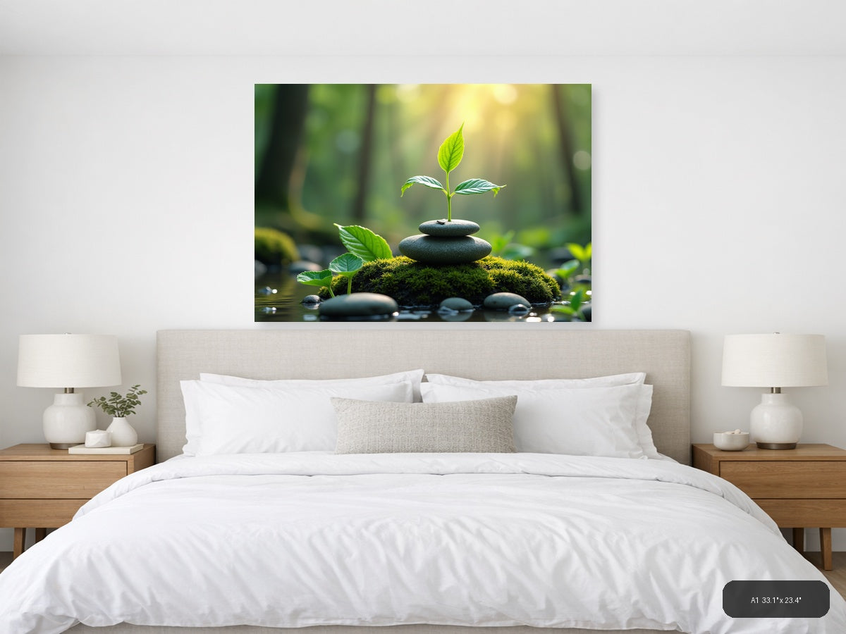 Young Plant on Stacked Stones Botanical Wall Art — A1 / Bedroom