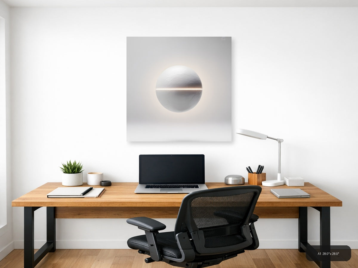 Minimalist White Sphere with Light Line Wall Art — A1 / Office