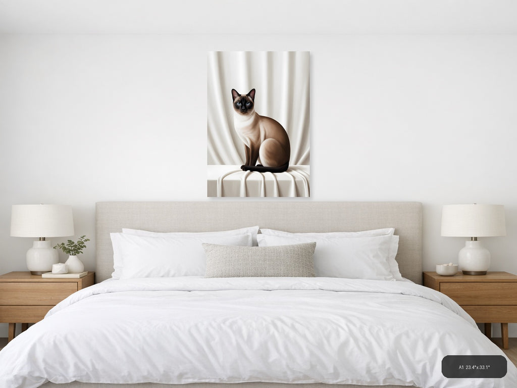 Siamese Cat with Blue Eyes Minimalist Portrait Wall Art — A1 / Bedroom