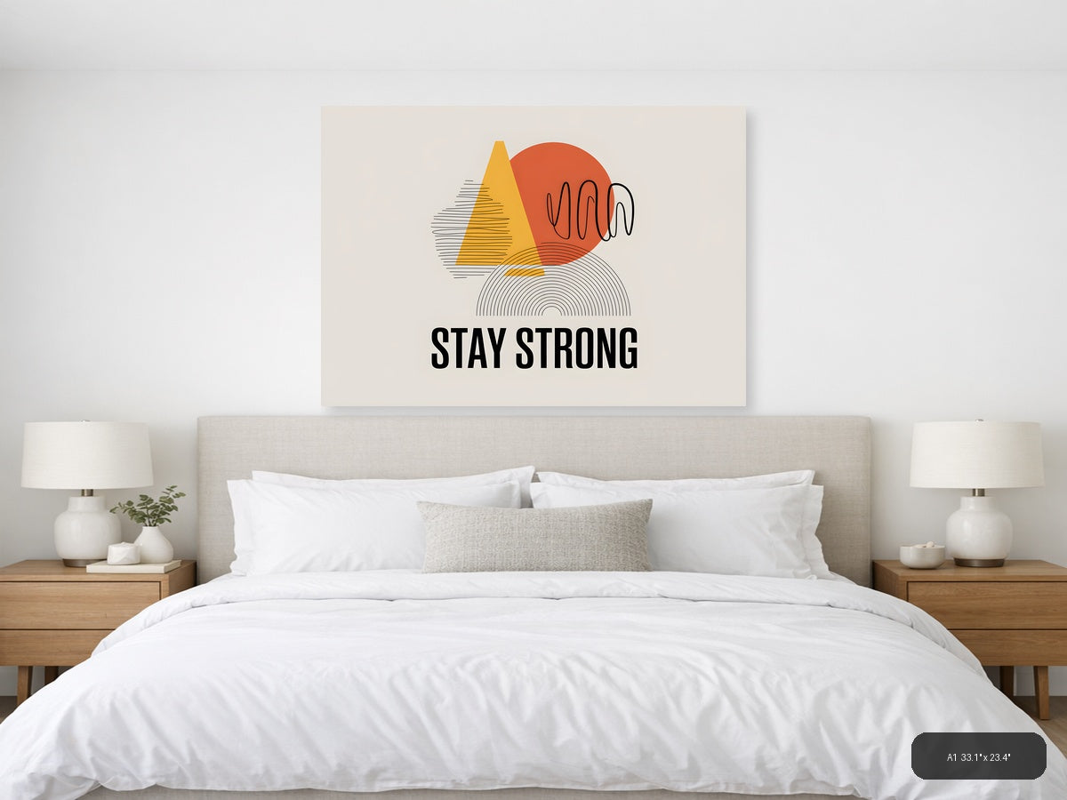 Stay Strong Motivational Line Art & Geometric Wall Art — A1 / Bedroom