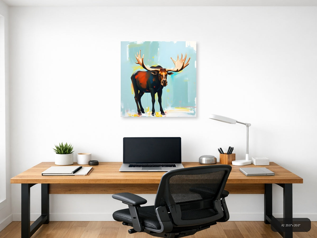 Abstract Moose with Golden Antlers Modern Wall Art — A2 / Office