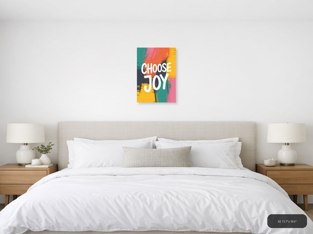 Choose Joy Abstract Colorful Brush Strokes Wall Art — A3 / Bedroom