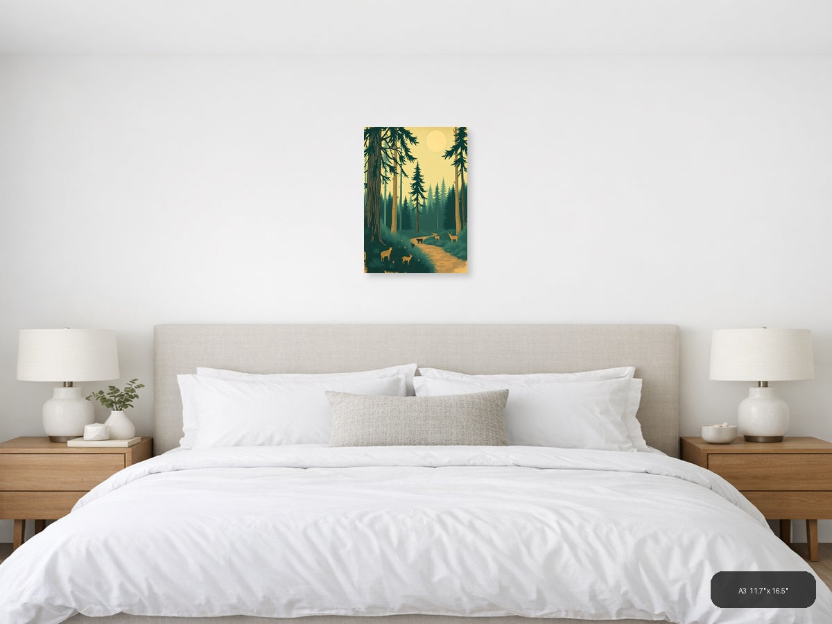 Vintage Forest Wildlife Path Landscape Wall Art — A3 / Bedroom