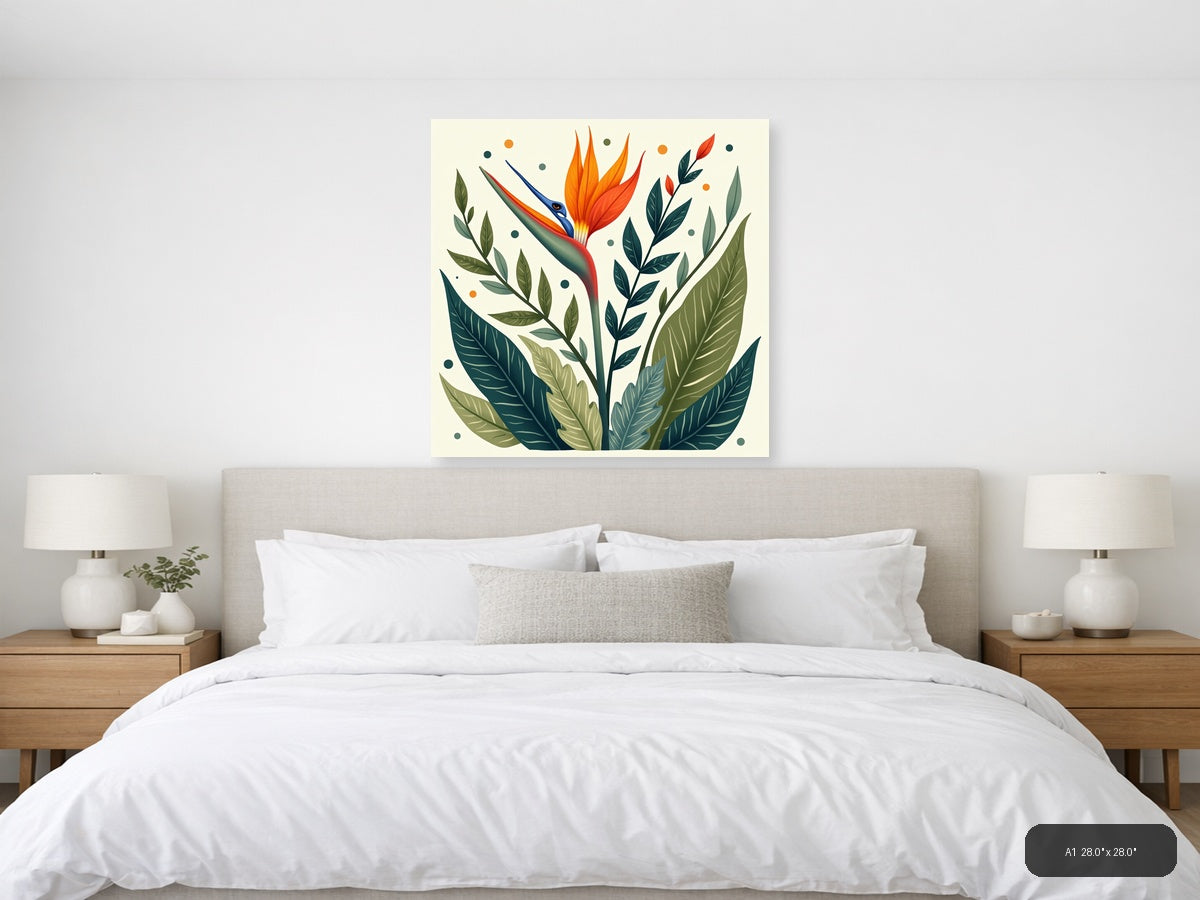 Bird of Paradise Botanical Illustration Square Wall Art — A1 / Bedroom