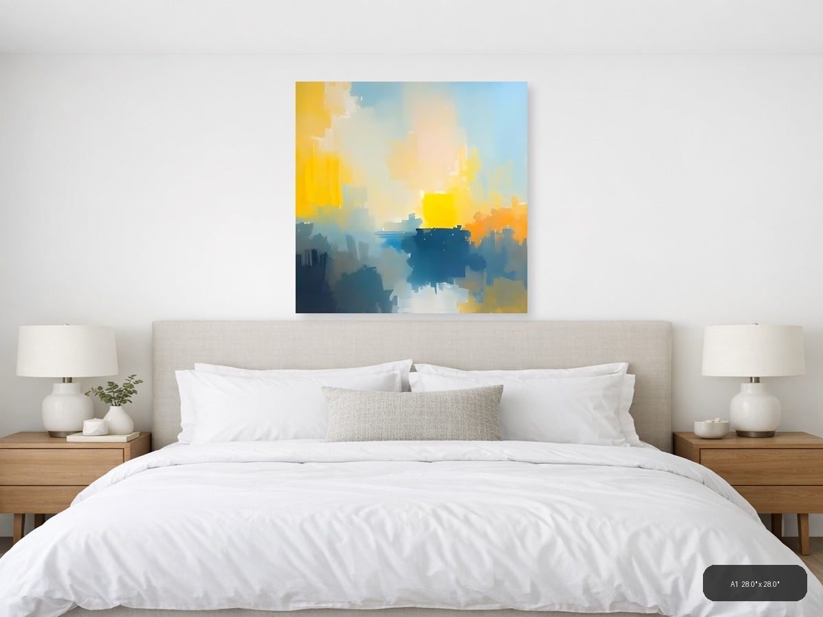 Abstract Waterfront Sunrise with Yellow Sky Wall Art — A1 / Bedroom