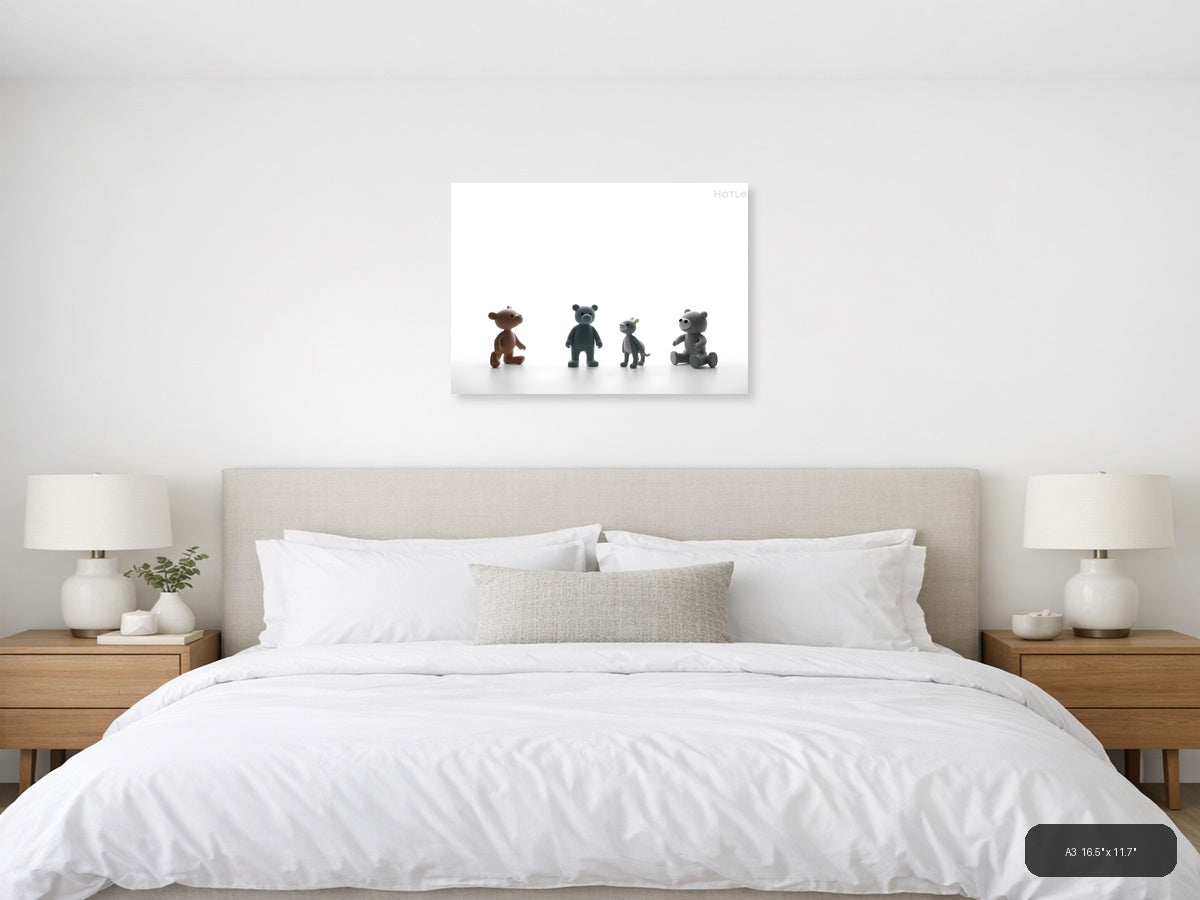 Minimalist Stuffed Animals Collection Landscape Wall Art — A3 / Bedroom