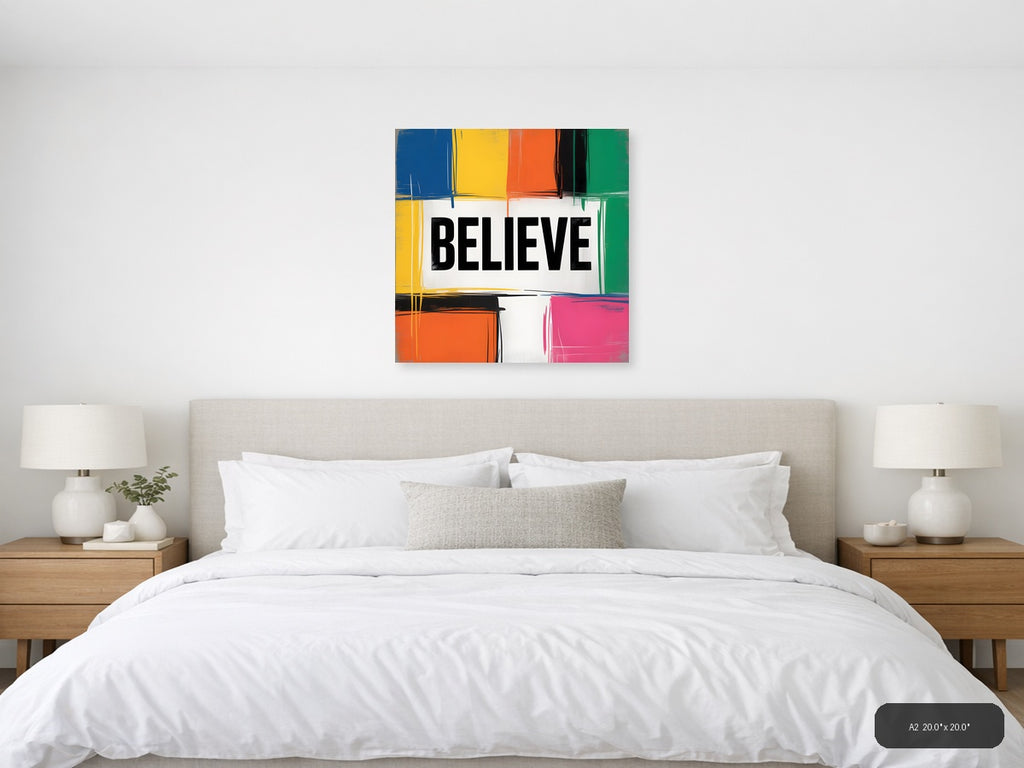 BELIEVE Colorful Abstract Blocks Square Wall Art — A2 / Bedroom