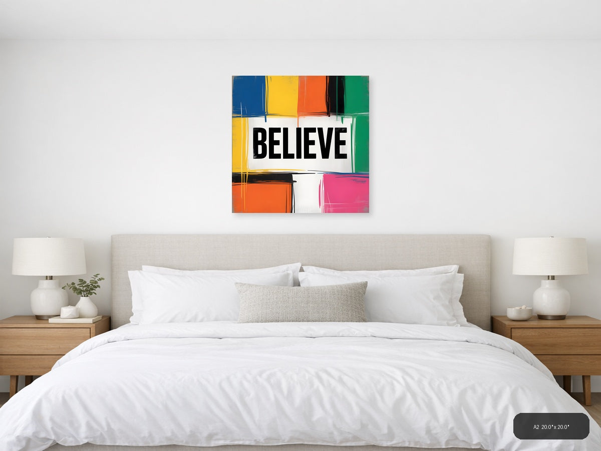 BELIEVE Colorful Abstract Blocks Square Wall Art — A2 / Bedroom