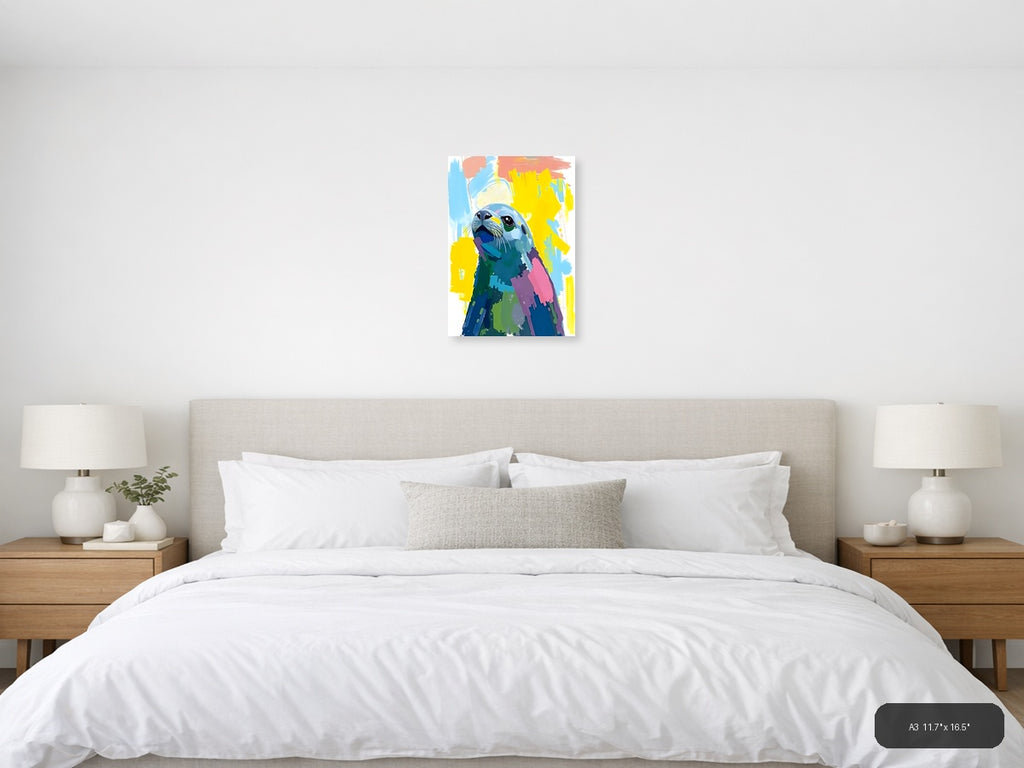 Colorful Abstract Seal Portrait Pop Art Wall Art — A3 / Bedroom