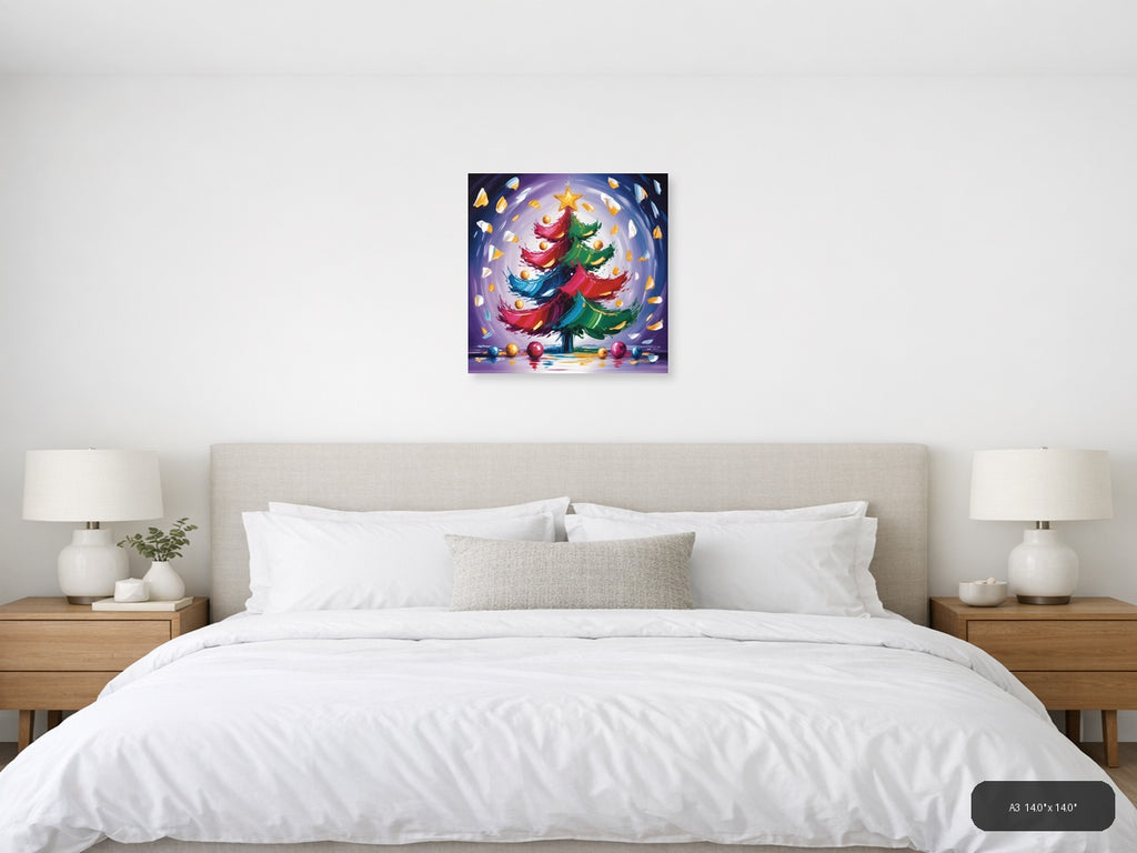 Abstract Christmas Tree with Gold Star | Modern Wall Art — A3 / Bedroom