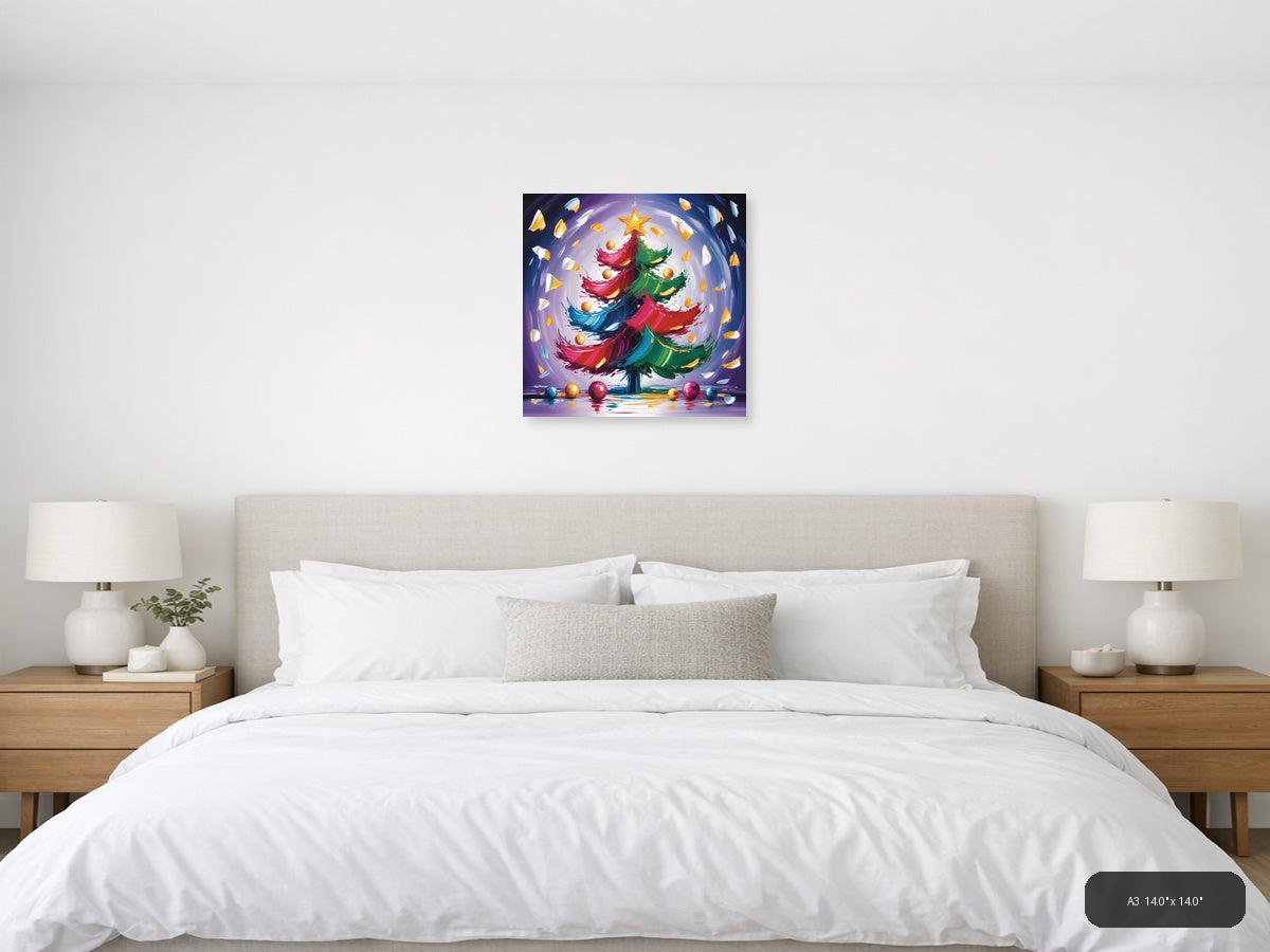 Abstract Christmas Tree with Gold Star | Modern Wall Art — A3 / Bedroom
