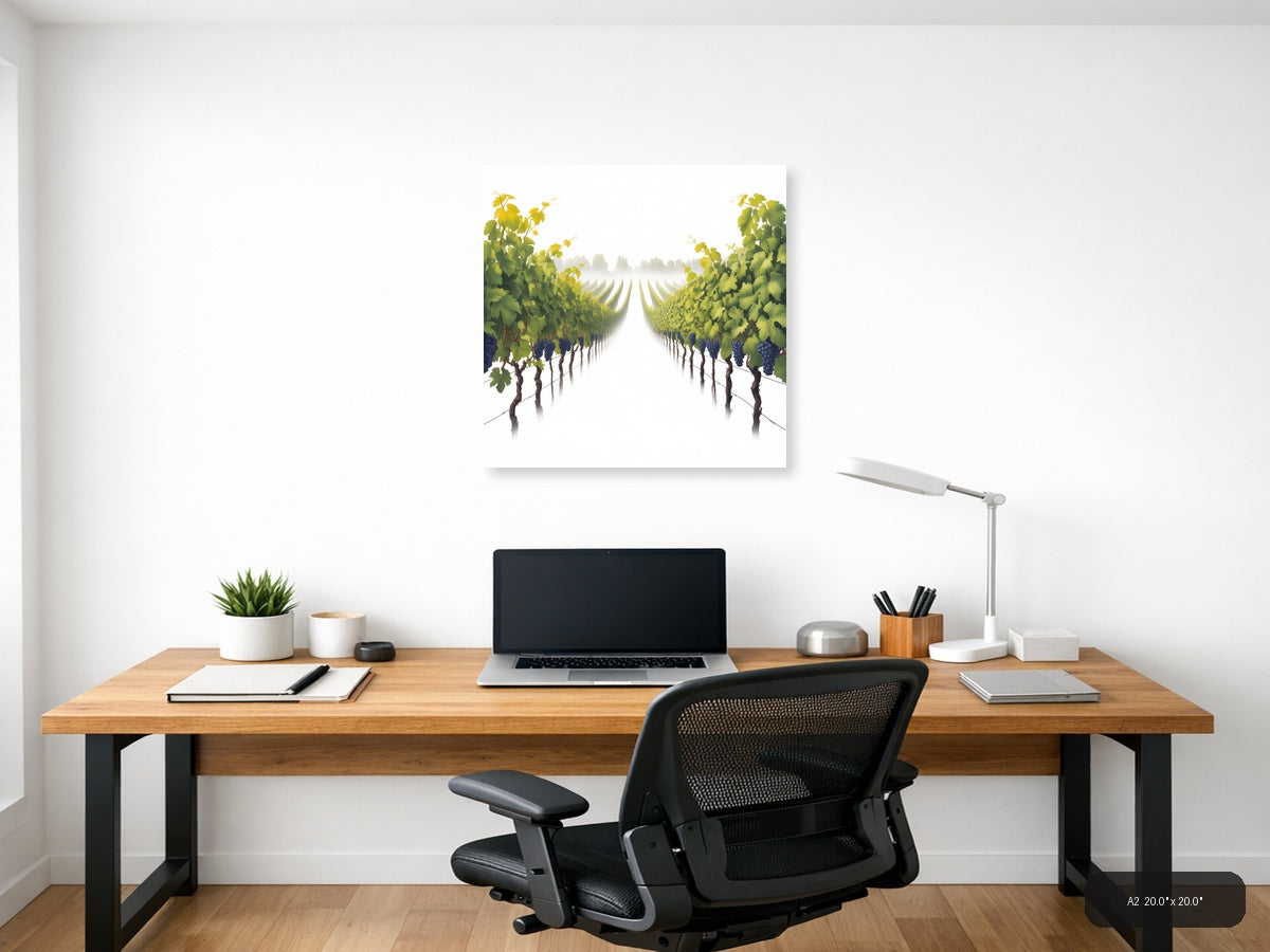 Minimalist Vineyard Path Misty Morning Wall Art — A2 / Office