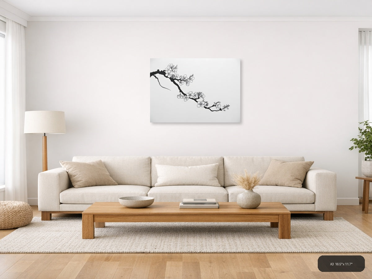 Cherry Blossom Branch Line Art - Minimalist Wall Art — A3 / Living Room