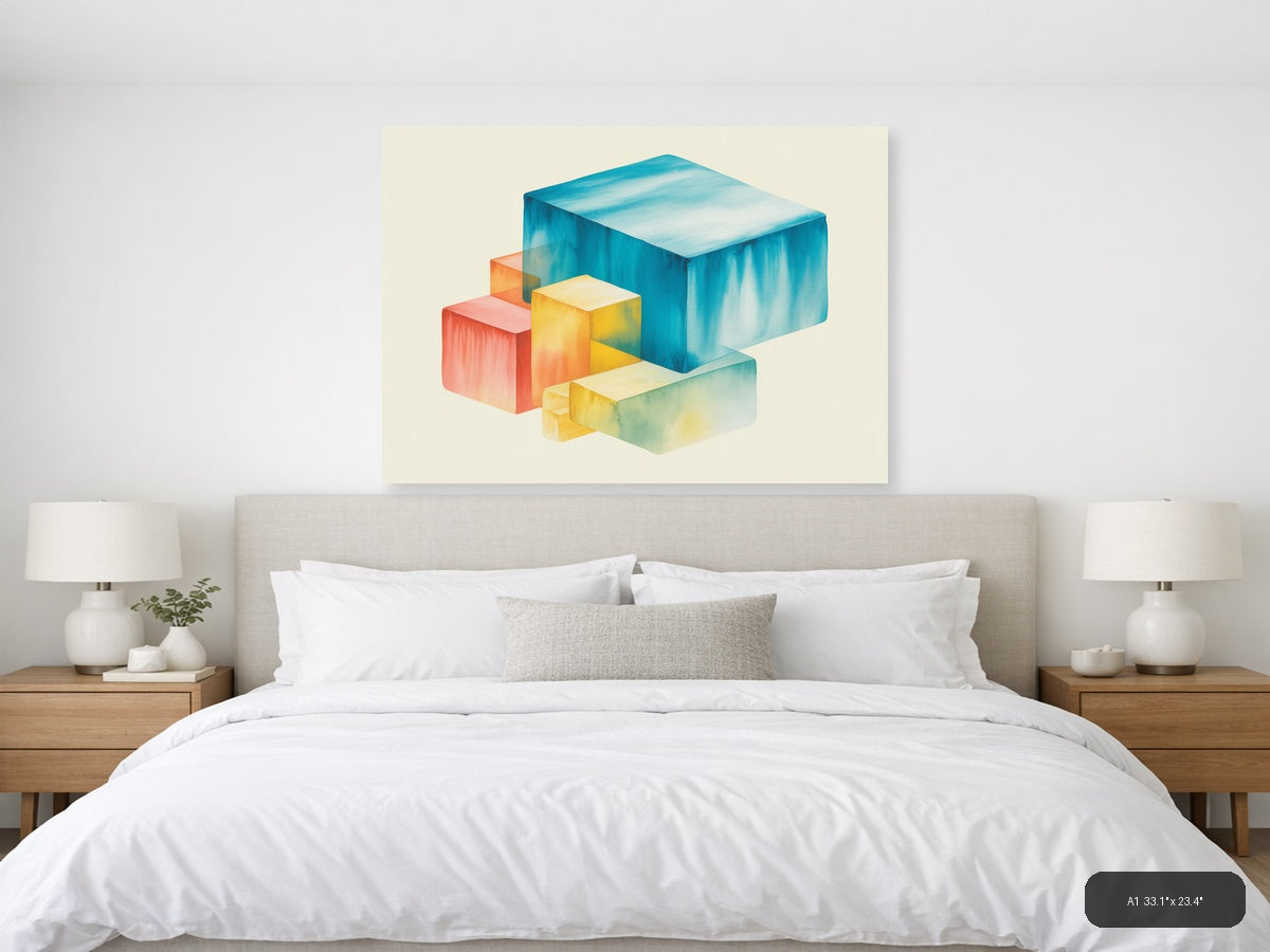 Colorful Geometric Watercolor Blocks Wall Art — A1 / Bedroom