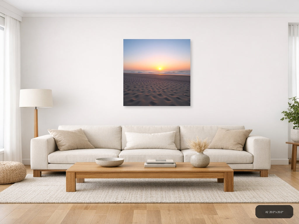 Minimalist Beach Sunset with Rippled Sand Wall Art — A2 / Living Room