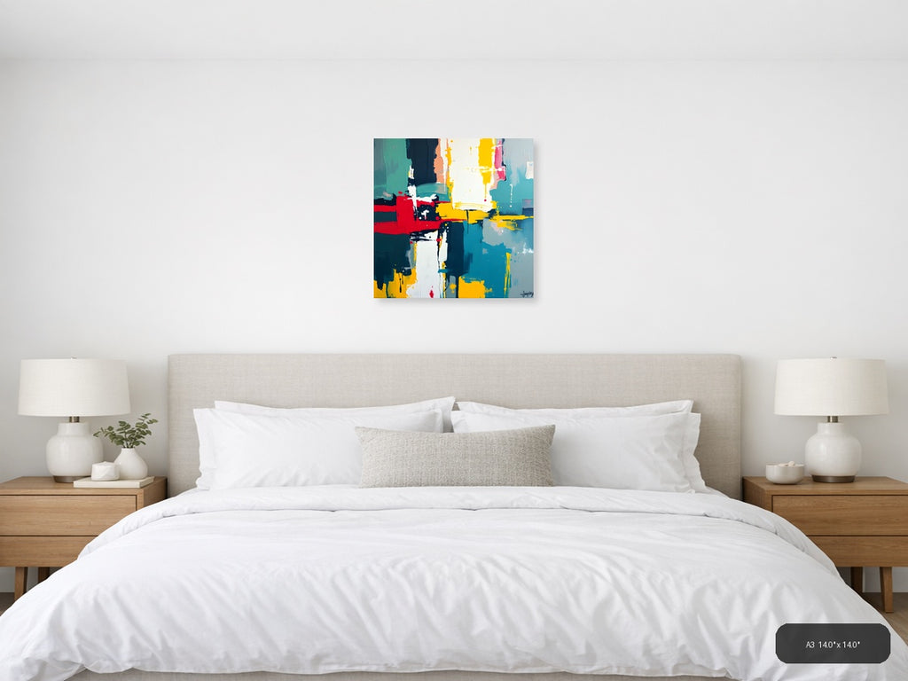 Vibrant Abstract Geometric Composition Modern Wall Art — A3 / Bedroom