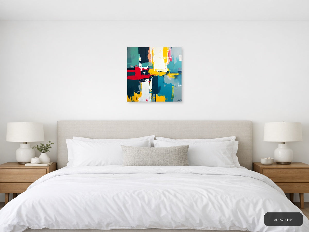 Vibrant Abstract Geometric Composition Modern Wall Art — A3 / Bedroom