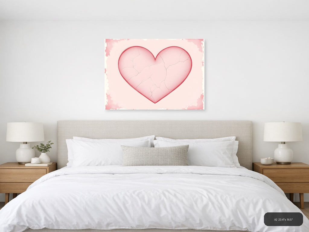 Vintage Pink Cracked Heart Love Wall Art — A2 / Bedroom