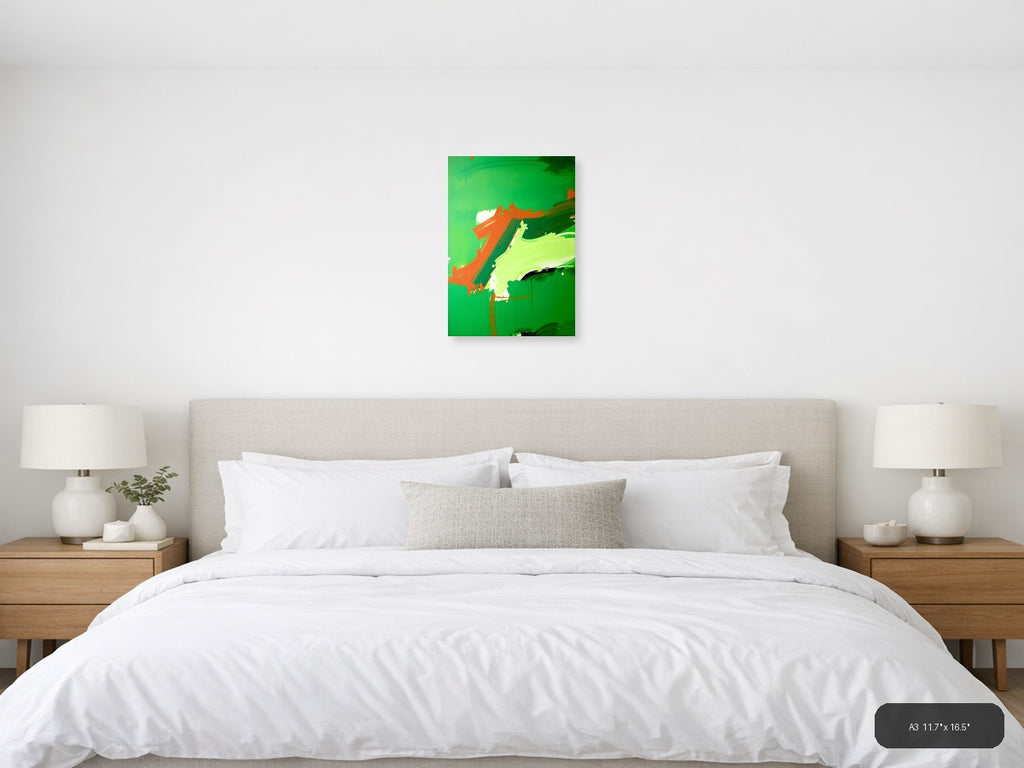 Abstract Orange and Green Brushstroke Portrait Wall Art — A3 / Bedroom