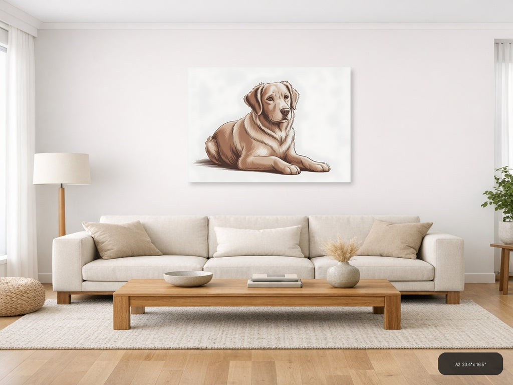 Golden Retriever Dog Portrait Minimalist Wall Art — A2 / Living Room