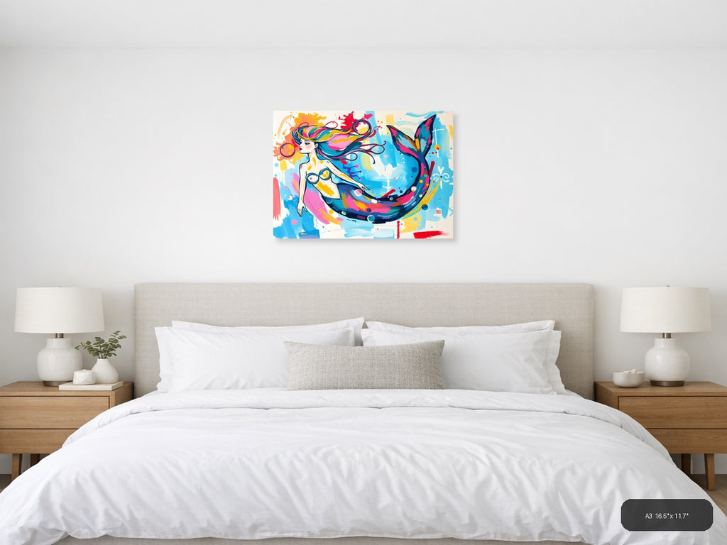 Colorful Mermaid Abstract Splash Modern Wall Art — A3 / Bedroom