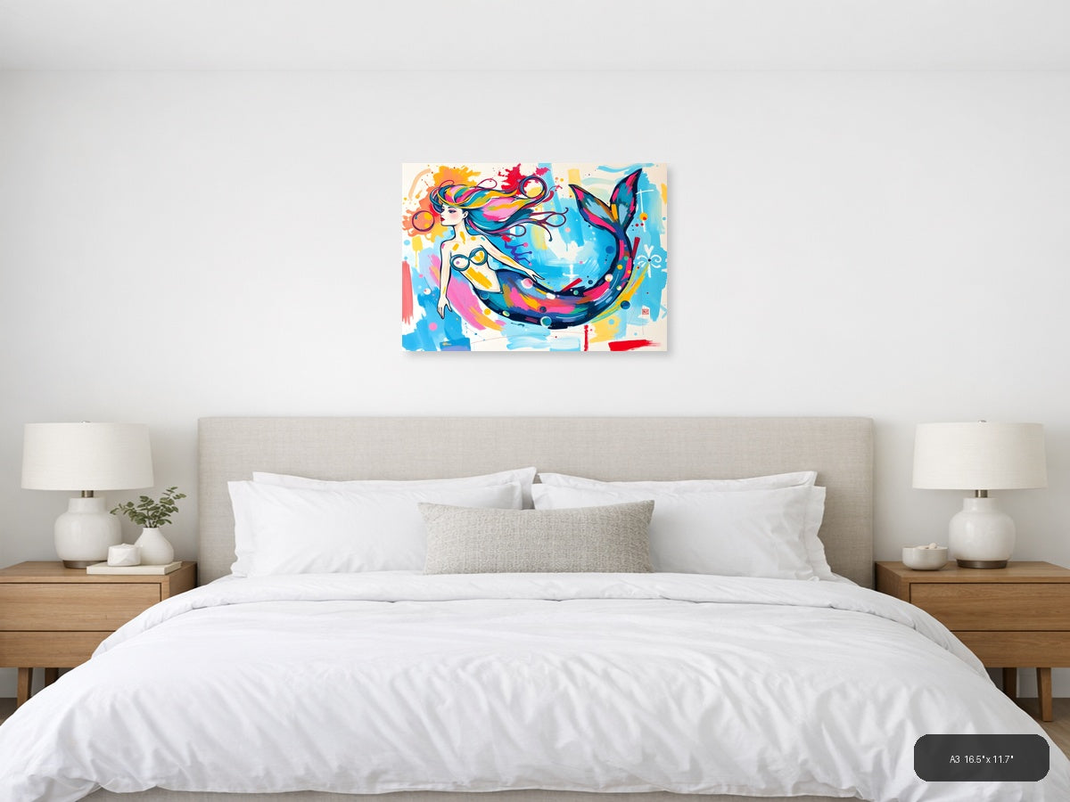 Colorful Mermaid Abstract Splash Modern Wall Art — A3 / Bedroom