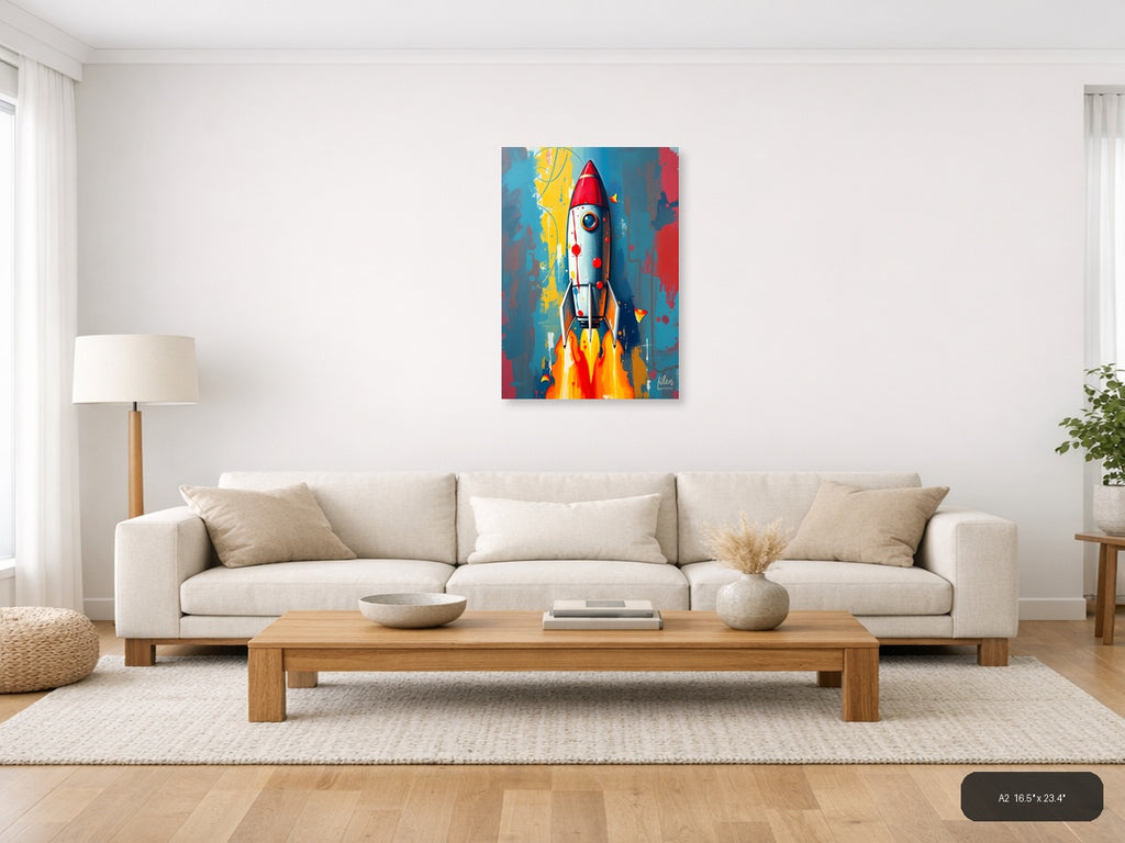 Vibrant Rocket Launch Abstract Portrait Wall Art — A2 / Living Room