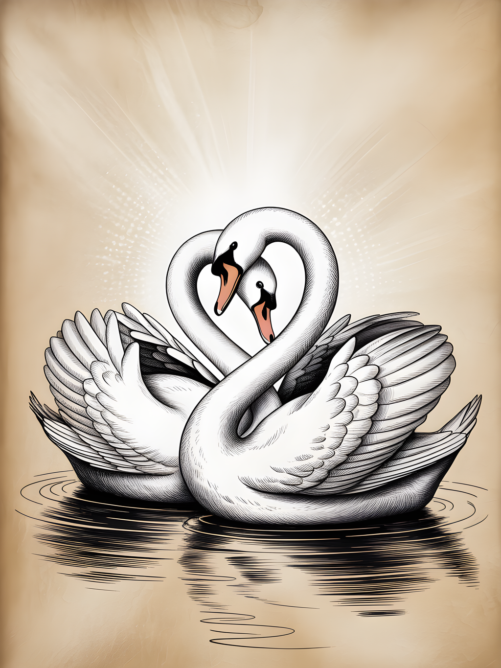 Two Swans Heart Shape Line Art Wall Art