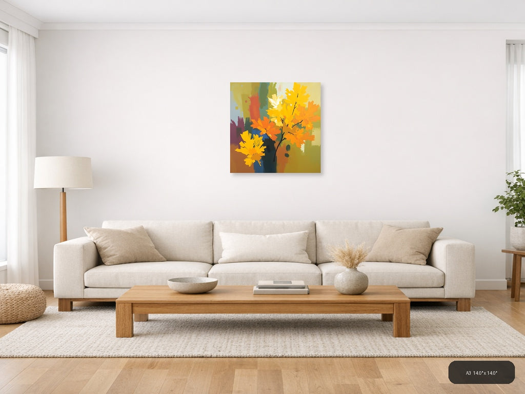 Abstract Autumn Leaves Yellow Orange Wall Art — A3 / Living Room