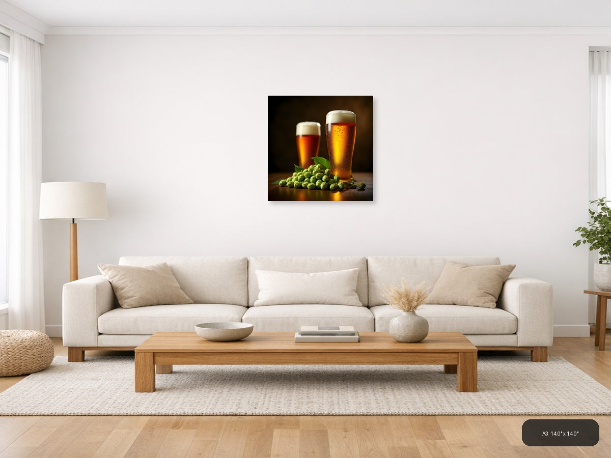 Beer and Hops Still Life Photography Wall Art — A3 / Living Room