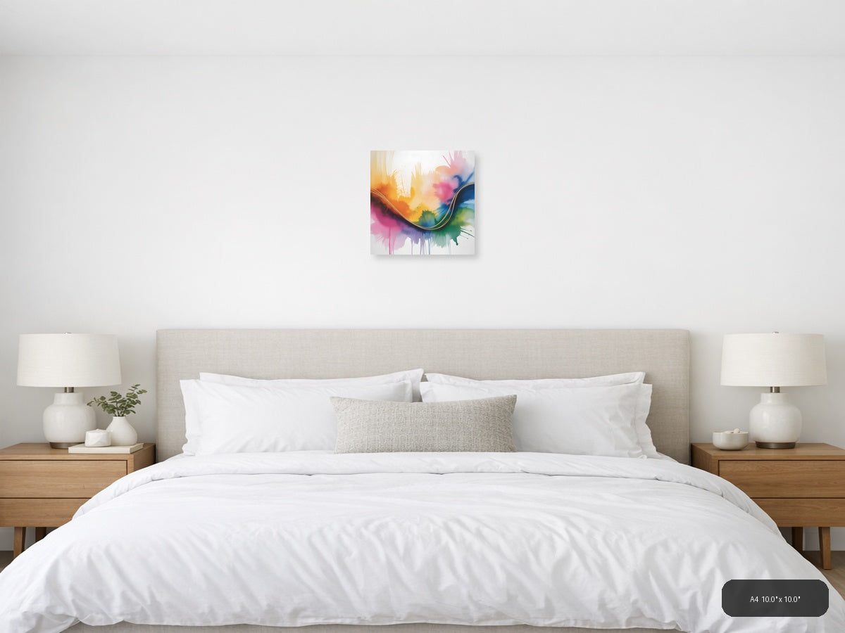 Colorful Watercolor Abstract Wave with Gold Line Wall Art — A4 / Bedroom