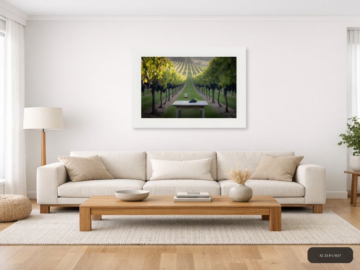 Vineyard Path Wine Glass Minimalist Landscape Wall Art — A2 / Living Room