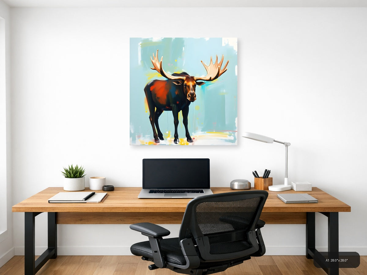 Abstract Moose with Golden Antlers Modern Wall Art — A1 / Office