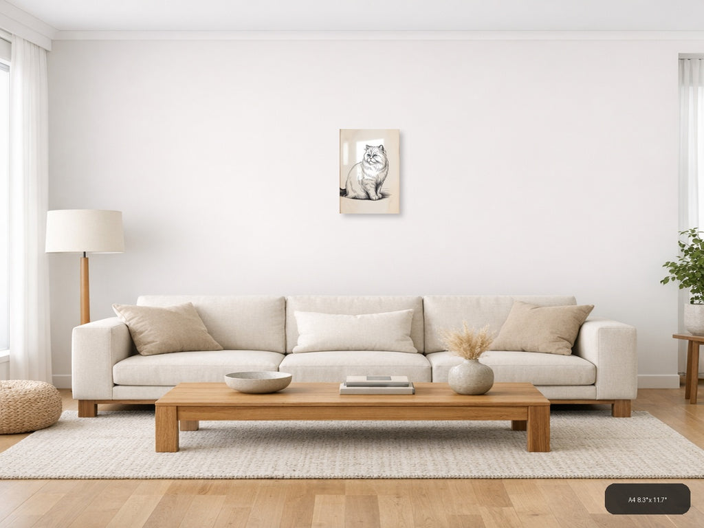 Persian Cat Portrait Line Art Sketch Wall Art — A4 / Living Room