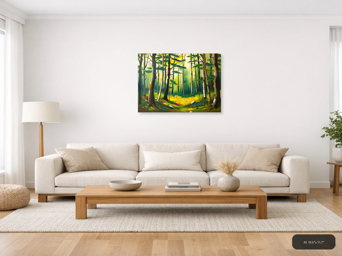 Abstract Forest Landscape with Vibrant Trees Wall Art — A3 / Living Room