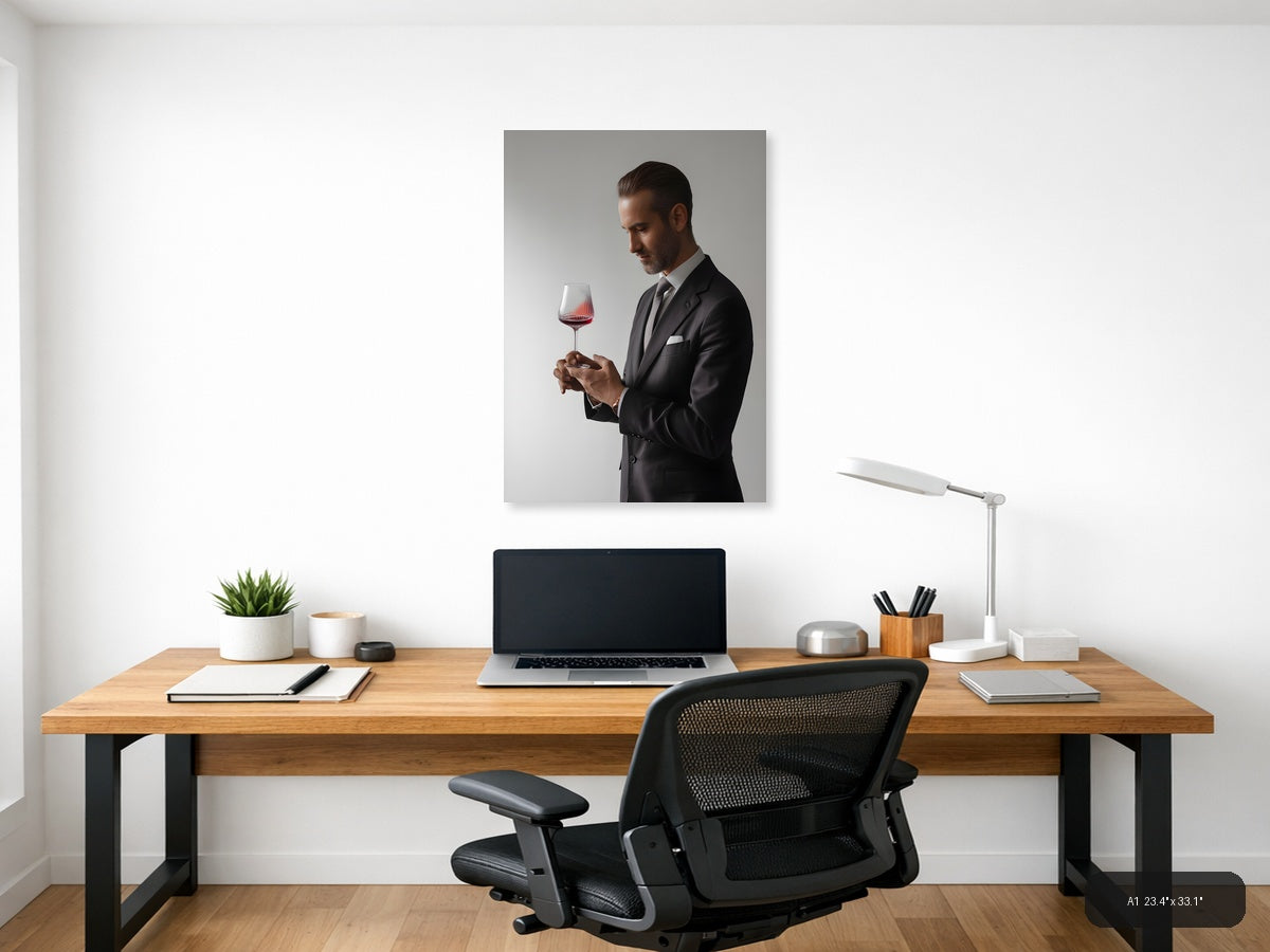 Minimalist Man with Wine Glass Portrait Wall Art — A1 / Office