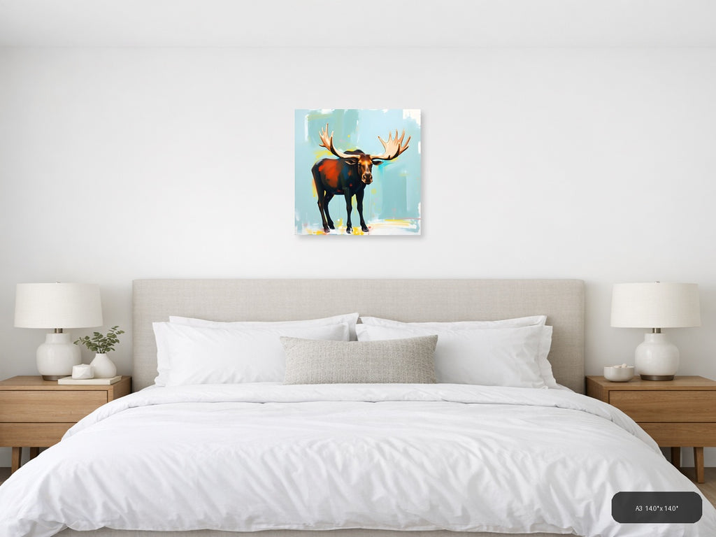 Abstract Moose with Golden Antlers Modern Wall Art — A3 / Bedroom