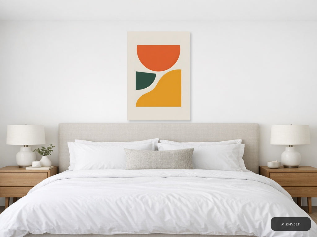 Minimalist Geometric Shapes Orange Green Gold Wall Art — A1 / Bedroom