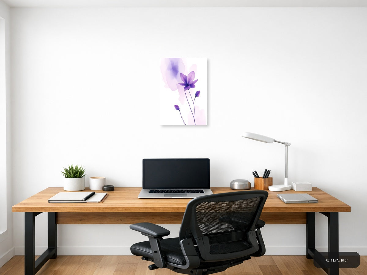 Purple Watercolor Cosmos Flowers Wall Art — A3 / Office