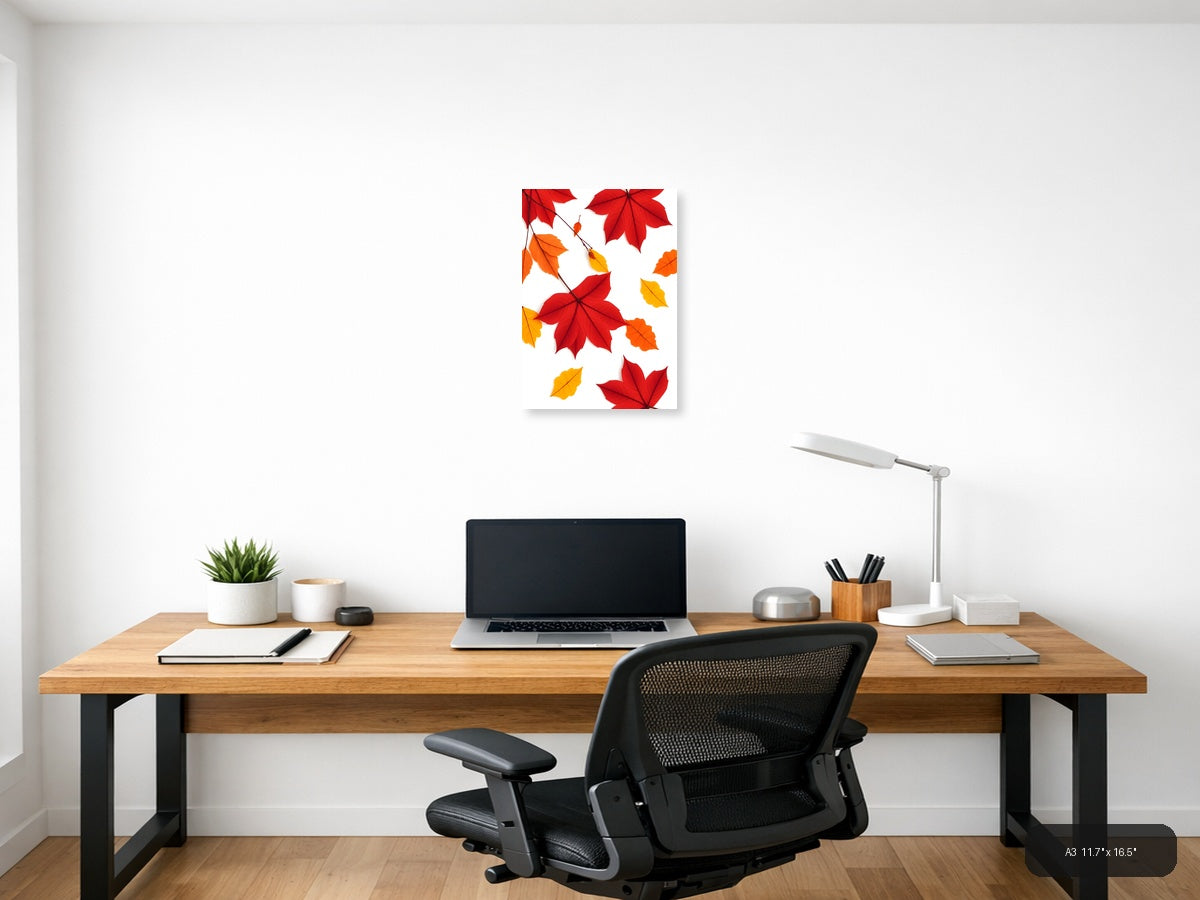 Minimalist Autumn Leaves Portrait Wall Art — A3 / Office